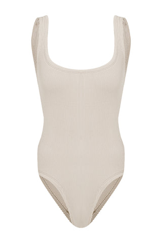 Sandshaped Mitzi Italian crinkle swimsuit in cream at Mae Bridal, bridal swimwear, honeymoon swimsuit