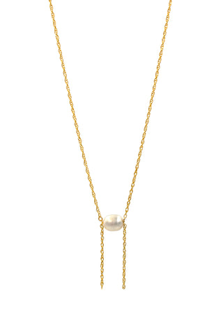 Paradigm Design pearl bolo necklace in gold filled at Mae Bridal, bridal pearl necklace, wedding day jewelry