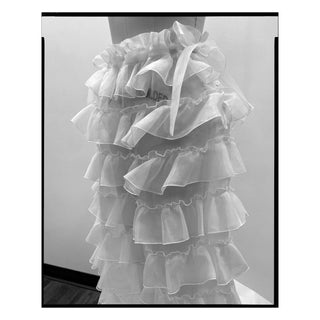 White Organdy Tie Waist Ruffled Pant