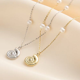 Spiral Shell Pearl Necklace