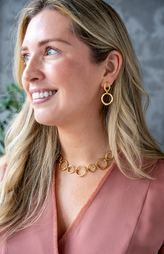 Large Gold Sculpted Circle Drop Earrings