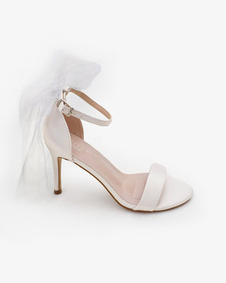 Satin High Heel Wedding Sandals with Tulle Back Bow