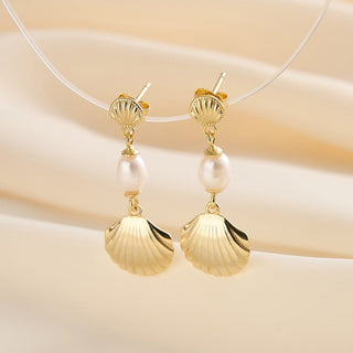 Seashell Pearl Drop Earrings