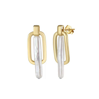 Pearl Bar Link Drop Earrings