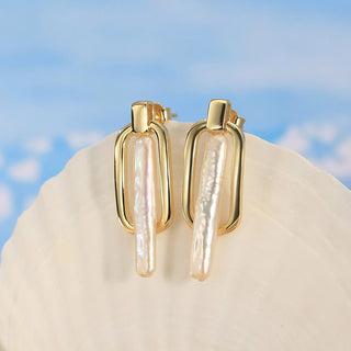 Pearl Bar Link Drop Earrings