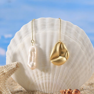 Golden Drop Pearl Earrings
