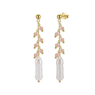 Pink Bead Cascade Pearl Earrings