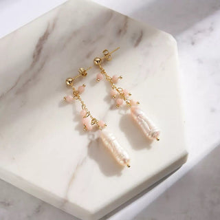 Pink Bead Cascade Pearl Earrings