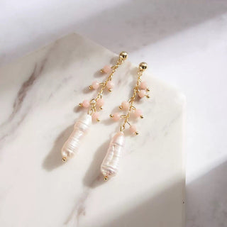 Pink Bead Cascade Pearl Earrings
