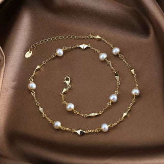 Geometric Bead Pearl Necklace