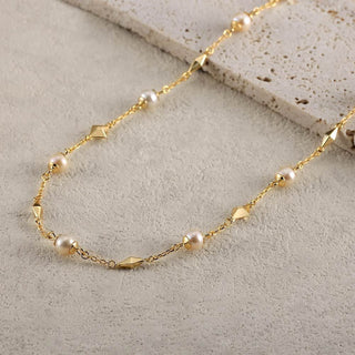 Geometric Bead Pearl Necklace