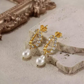 Oval Link Pearl Drop Earrings