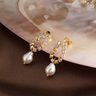 Oval Link Pearl Drop Earrings