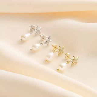 Ocean Star Pearl Drop Earrings