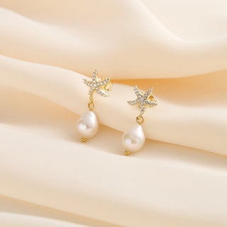 Ocean Star Pearl Drop Earrings