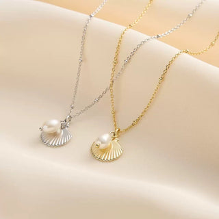 Seashell Pearl Pendant Necklace
