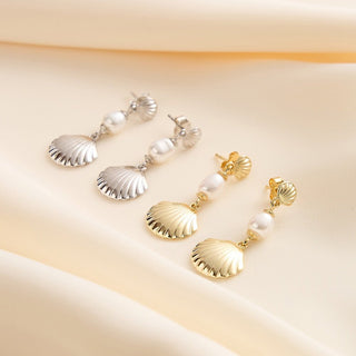 Seashell Pearl Drop Earrings