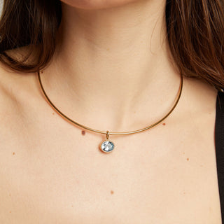 Lab Grown Aquamarine Oval Pendant Collar Necklace