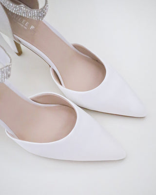 Satin Wedding Heels with Rhinestones Strap