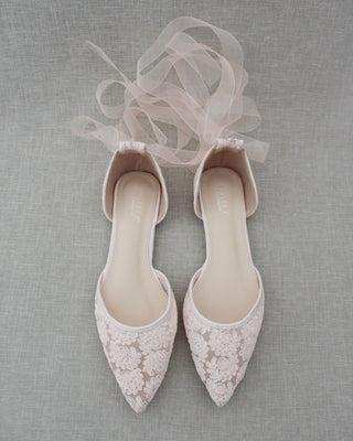 Crochet Lace Pointy Toe with Ankle Tie or Ballerina Lace Up
