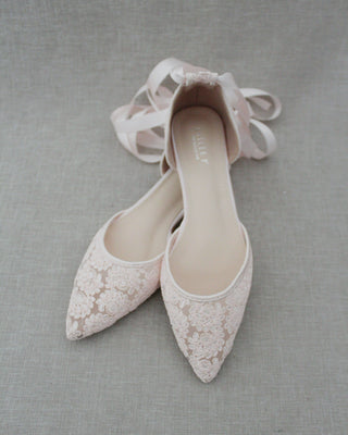 Crochet Lace Pointy Toe with Ankle Tie or Ballerina Lace Up