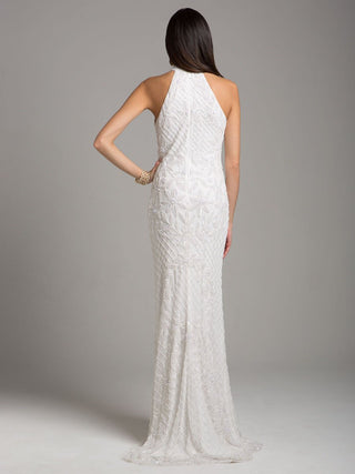 Lara Lattice-Beaded Halter Neck Sheath Wedding Gown