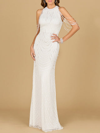 Halter Neck Gown with Fringe
