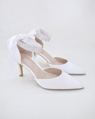 Satin Wedding Heels with Rhinestones Strap
