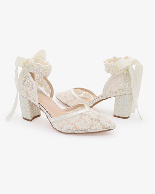 Lace Block Heel for Weddings with Perla Ankle Strap