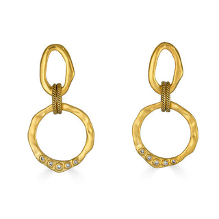 Large Gold Sculpted Circle Drop Earrings