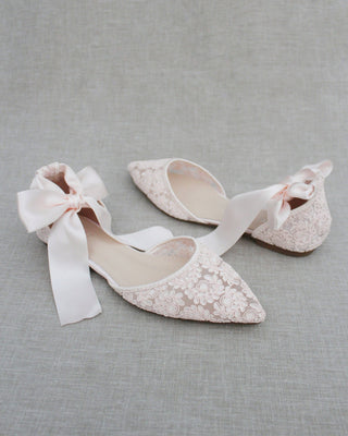 Crochet Lace Pointy Toe with Ankle Tie or Ballerina Lace Up
