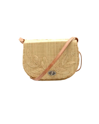 70's Embroidered Leaves Raffia Straw Crossbody Bag Purse
