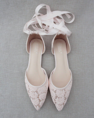 Crochet Lace Pointy Toe with Ankle Tie or Ballerina Lace Up
