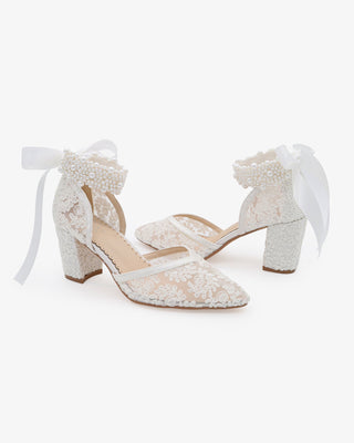 Lace Block Heel for Weddings with Perla Ankle Strap