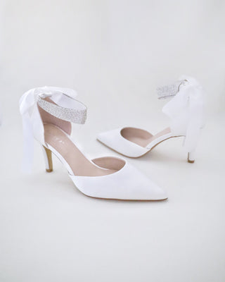 Satin Wedding Heels with Rhinestones Strap