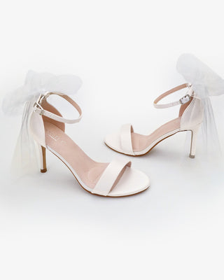 Satin High Heel Wedding Sandals with Tulle Back Bow