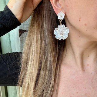 Mother of Pearl Double Flower Earrings