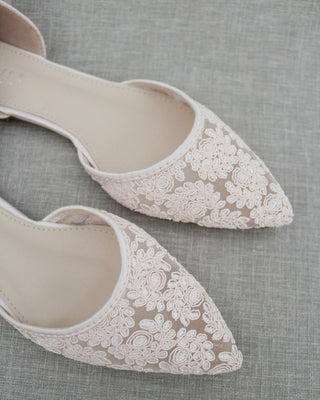 Crochet Lace Pointy Toe with Ankle Tie or Ballerina Lace Up