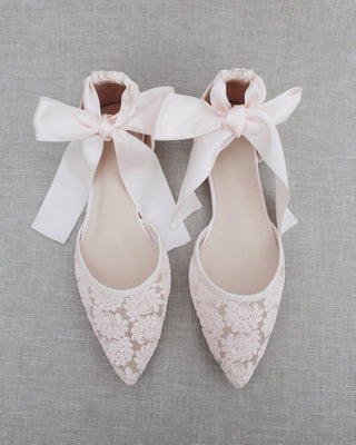 Crochet Lace Pointy Toe with Ankle Tie or Ballerina Lace Up