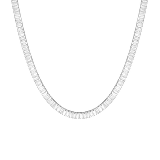 Lab Grown White Sapphire Baguette Tennis Necklace