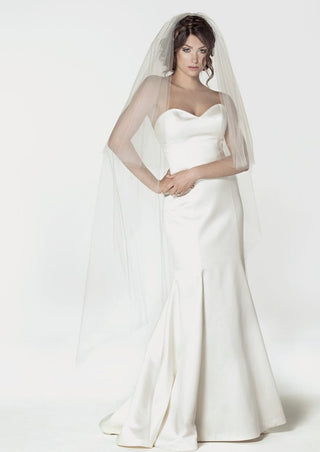 1704 Two-Tier Plain Waltz Veil by Ariel Taub at Mae Bridal, two tier veil, waltz wedding veil