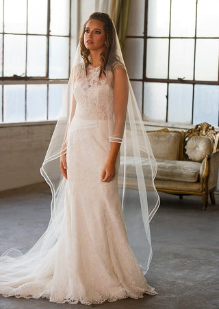 1805 Two-Row Horsehair Chapel Length Veil by Ariel Taub at Mae Bridal, horsehair veil, chapel wedding veil