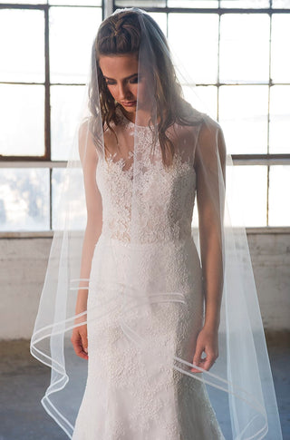 Chapel wedding veil at Mae Bridal, the Ariel Taub 1805 Two-Row Horsehair Chapel Length Veil