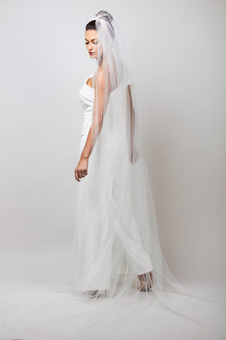 Ariel Taub 2000 Scattered Round Pearl Cathedral Veil, bridal veil at Mae Bridal