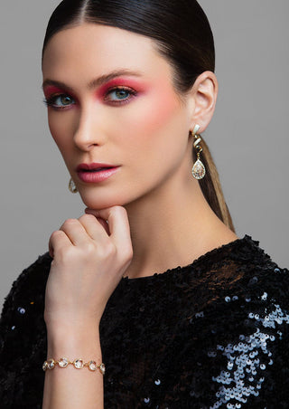 Lacey Crystal Twist Earrings by Ariel Taub at Mae Bridal, crystal lace twist earrings, bridal earrings