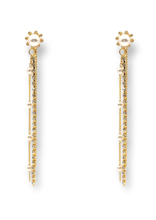 Ariel Taub Maxie Crystal and Pearl Drop Earrings at Mae Bridal, crystal pearl drop earrings, bridal earrings, wedding earrings