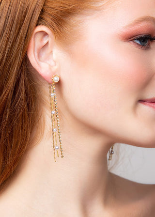 Maxie Crystal and Pearl Drop Earrings by Ariel Taub at Mae Bridal, crystal pearl drop earrings, bridal earrings
