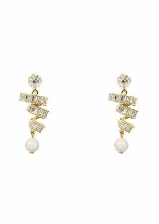 Ariel Taub Nikola Crystal and Pearl Earrings at Mae Bridal, crystal pearl earrings, bridal earrings, wedding earrings