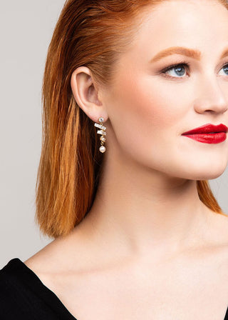 Nikola Crystal and Pearl Earrings by Ariel Taub at Mae Bridal, crystal pearl earrings, bridal earrings