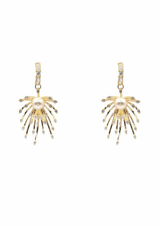 Ariel Taub Novella Firework Earrings in Gold at Mae Bridal, firework earrings, bridal earrings, gold wedding earrings, gold colorway shown